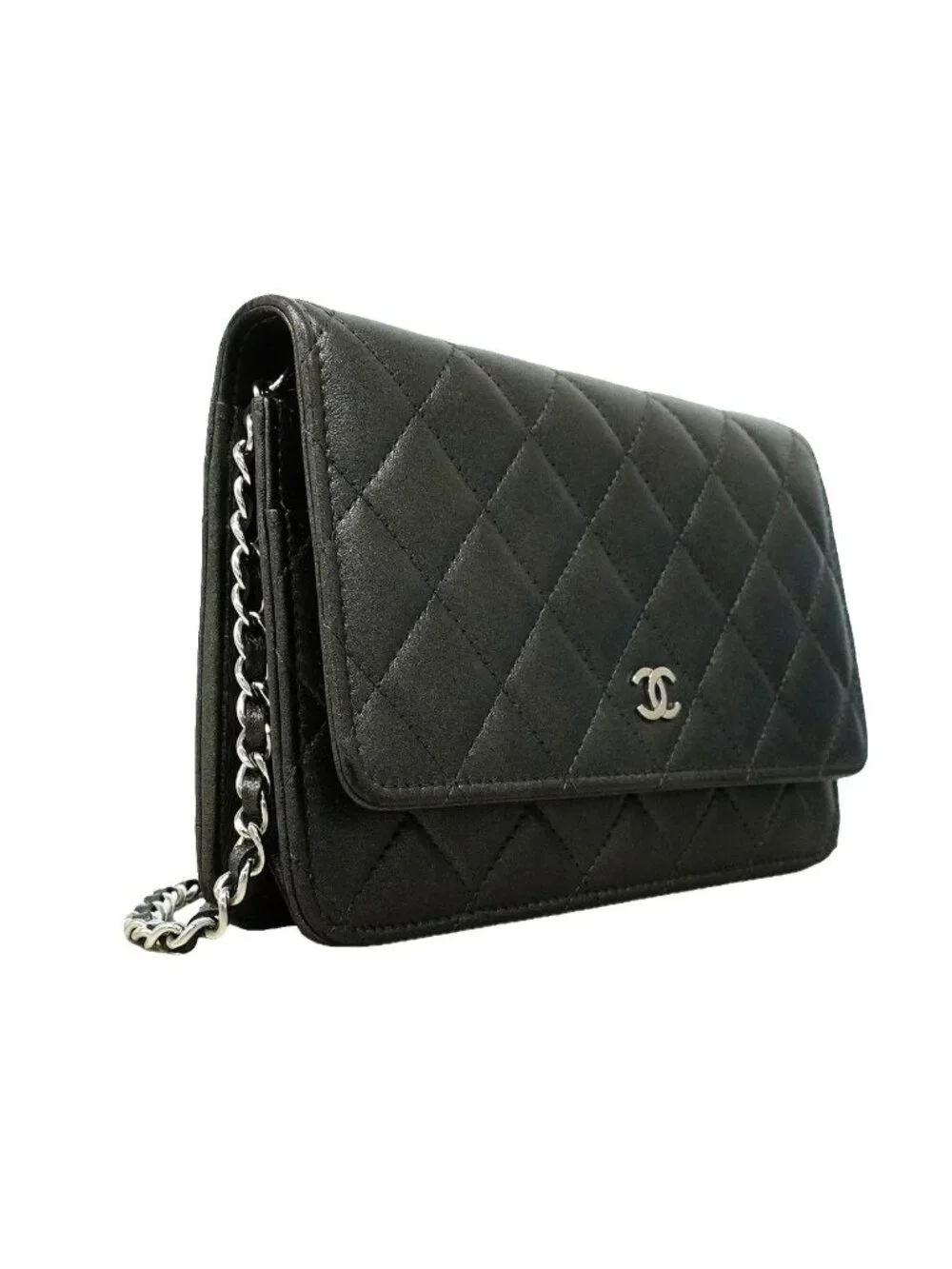 Chanel Wallet on Chain Quilted Lambskin Gray Silver Shoulder Bag